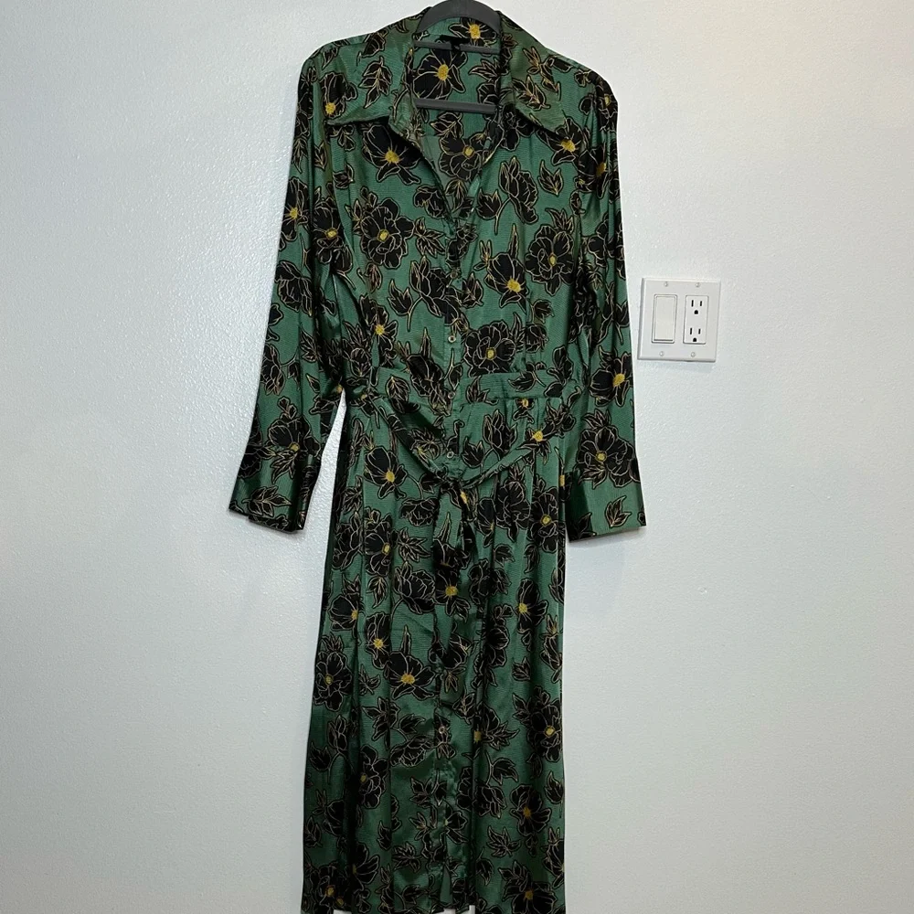 Who What Wear Green Floral Shirt Dress - Picture 9 of 9